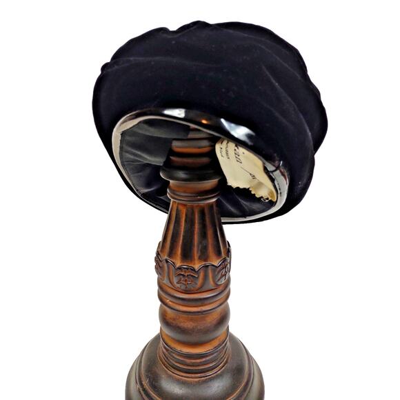 Vintage 1950s Designer Christian Dior Chapeaux Black Velvet Hat Cap w Topper main image 5